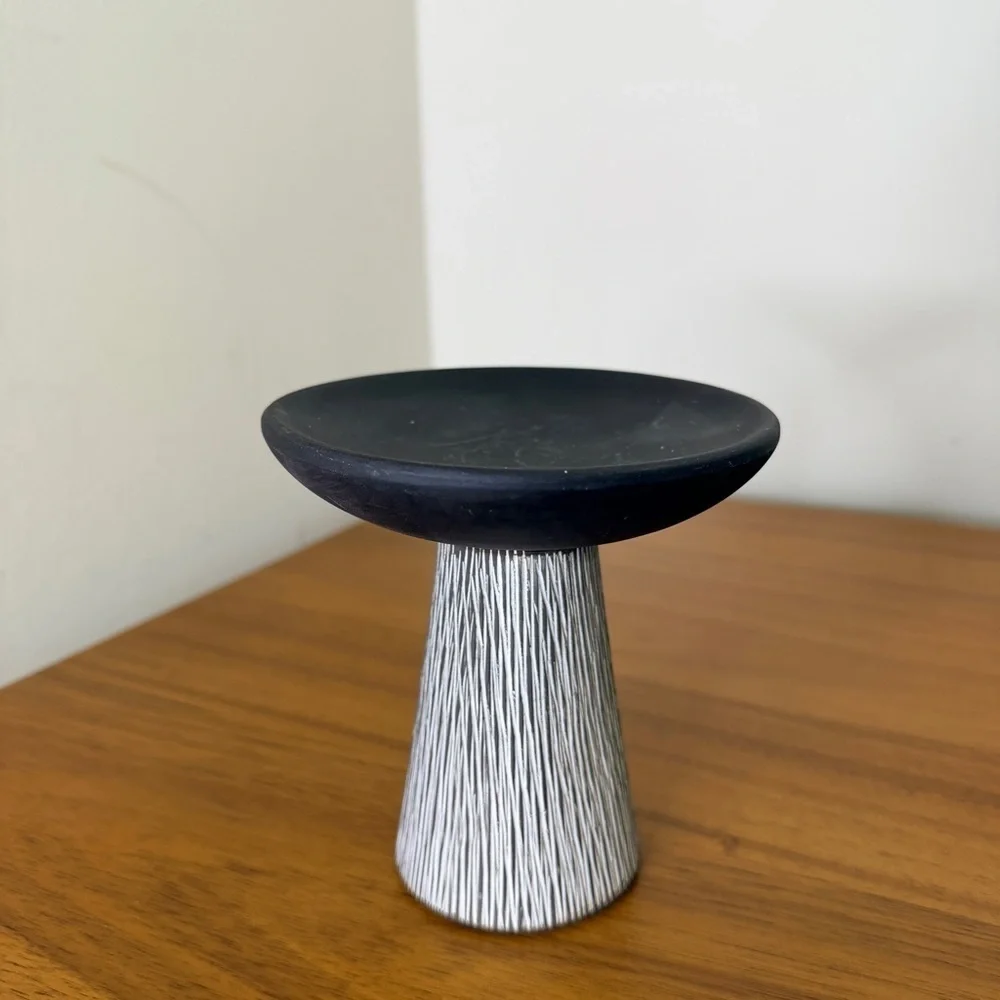 Pier One Mushroom Pedestal Pillar Candle Holder Etched Ceramic Boho MCM